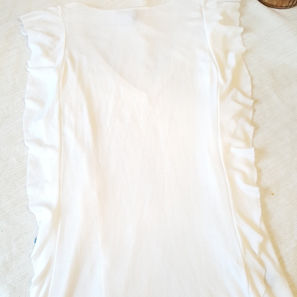 BCBG Off White Ribbed Blouse With Front & Back Ruffles - Picture 10 of 13